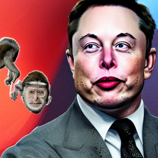 Prompt: face on elon musk on a monkey