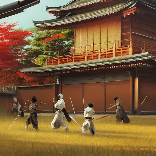 Prompt: samurai ninja japanese homes landscape digital art, ultrarealistic, irina french, heraldo ortega, mandy jurgens hajime sorayama greg rutkowski trending on artstation masterpiece golden ratio 8 k 1 5 0 mpx