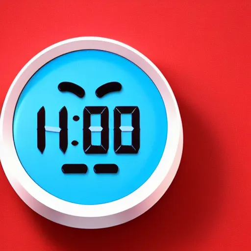 Image similar to Very tiny red alarm clock that looks like the iOS emoji and has the same colors, 3D clay render, 4k UHD, white background, isometric top down left view, diffuse lighting, zoomed out very far