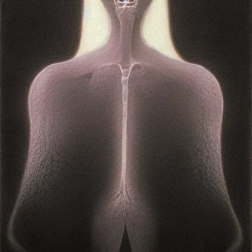 Image similar to an x ray of a strange creature in a woman's lungs by zdzisław beksinski