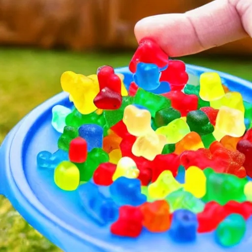 Image similar to gummy bears playing on a miniature playground