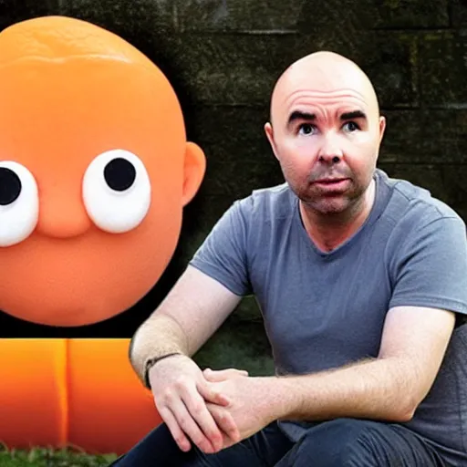 Image similar to karl pilkington with a head as an orange