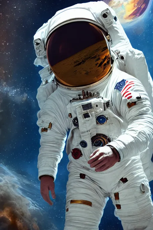 Image similar to trump as an astronaut, oil on canvas, intricate, portrait, 8 k highly professionally detailed, hdr, cgsociety