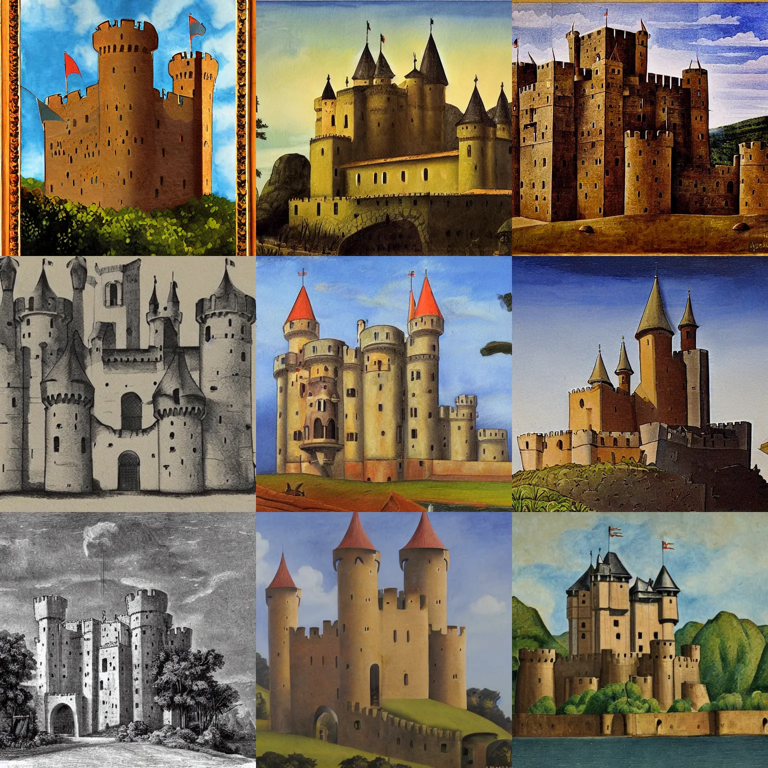 Prompt: medieval castle, by amadeo de souza cardoso