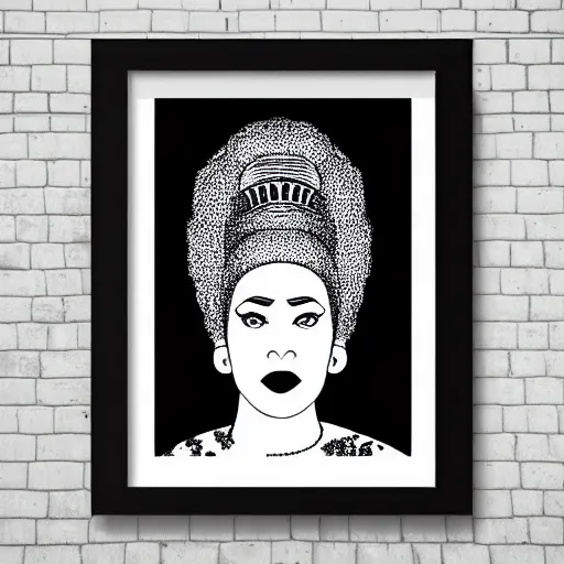 Prompt: symmetrical human portrait of marge simpson with beehive hairdo, grainy high contrast black and white photography photo print ilford warm tone