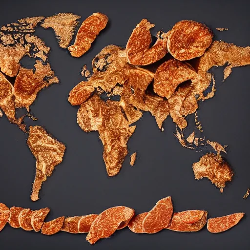 Image similar to a map of the world made out of meat