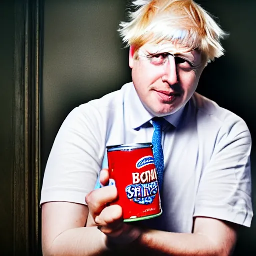 Prompt: Boris Johnson cradling can of Spaghetti-O's, beautiful, delicate, hyper realistic, 4K, HD