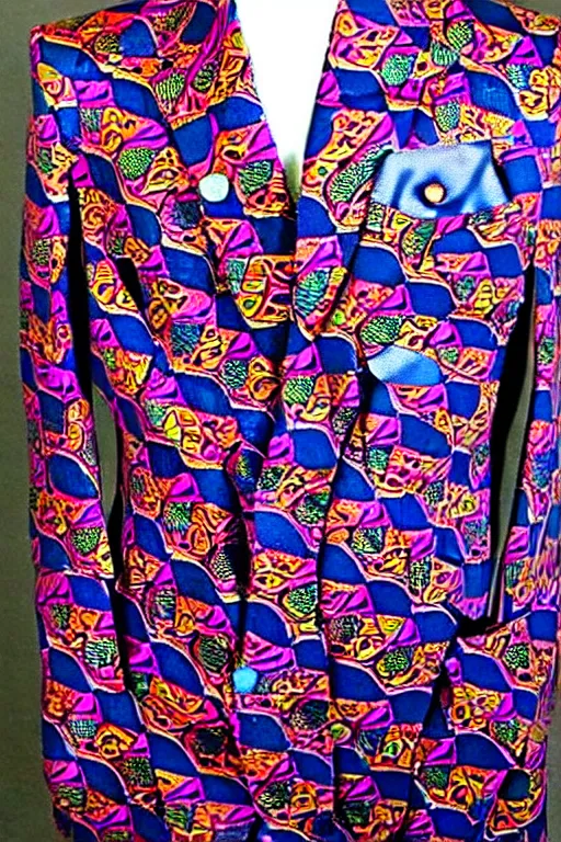 Prompt: psychedelic fashion business suit trippy 6 0 s paisleys pattern textile business suit uniform