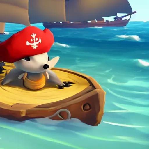 Image similar to cute baby hedgehog in sea of thieves wearing a pirate hat