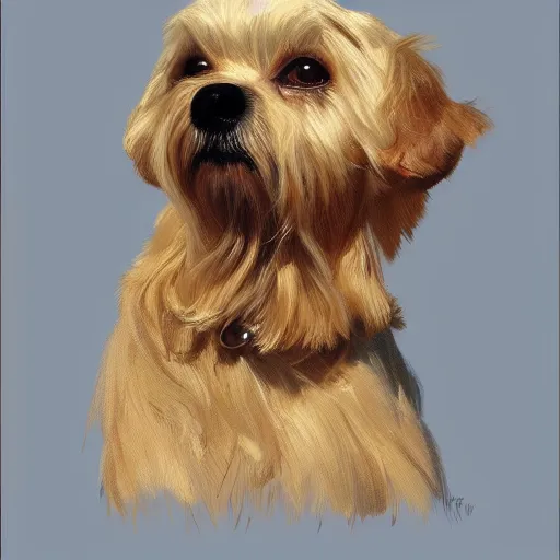 Image similar to a maltese terrier, concept art by guillermo martinez, artstation, golden hour, golden ratio portrait