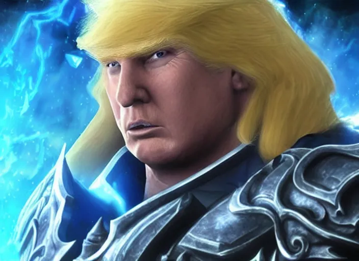 Prompt: donald trump as arthas in world of warcraft