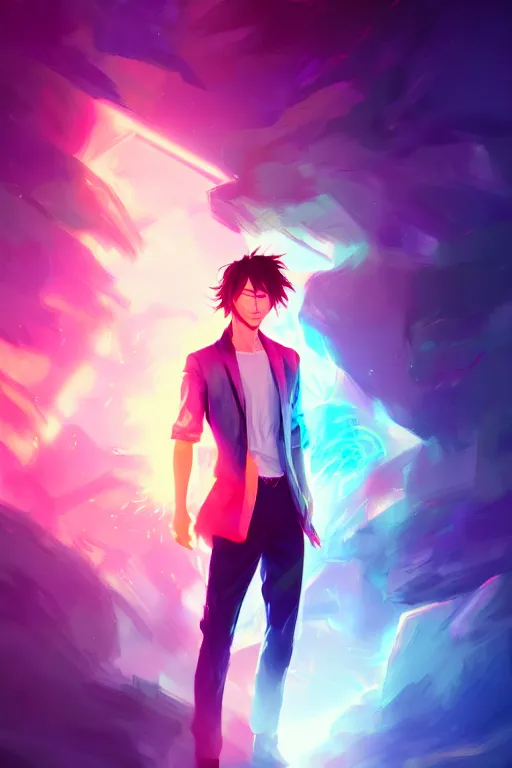 Prompt: a man looks like kamenashi kazuya, blurred environment background, colorful magic effects, white skin, portrait, male, clothed, sharp focus, digital art, concept art, trending on artstation, dynamic lighting, by emylie boivin and rossdraws