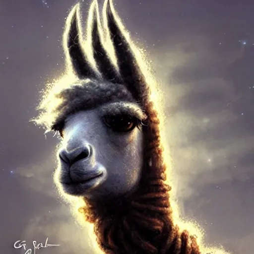 Image similar to detailed space portrait of a llama with dreadlocks, realistic creature concept, heroic pose, ultra realistic, ultra detailed, art by greg rutkowski