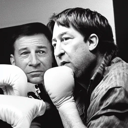 Prompt: bill hicks in a boxing match with bill gates