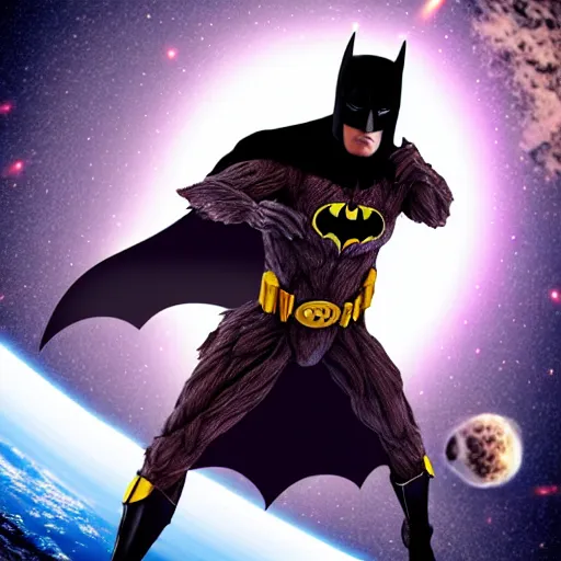 Image similar to batman meets groot in space digital art 4 k detailed super realistic