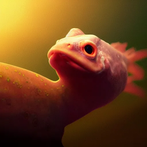 Image similar to a closeup shot of an axolotl, dramatic lighting, cinematic, extremly high detail, photorealistic, cinematic lighting, artstation