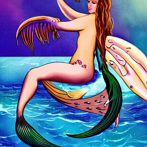 Prompt: fierce free spirited sensual mermaid