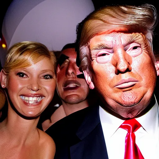 Image similar to donald trump, magic city nightclub, award winning, flash photo, paparazzi,