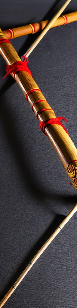 Image similar to single wooden long straight thin ninja fighting staff with oriental ornaments, weapon, highlight, vertical, centred, highly symmetric, sci - fi, fantasy, japan, dnd, close shot, bright uniform background, award winning, 8 k