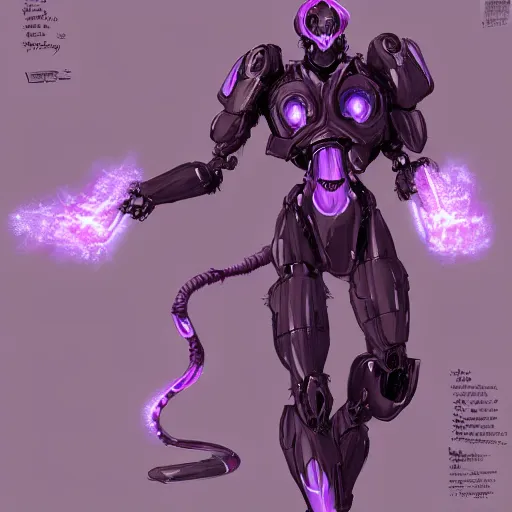 Prompt: Character design sketch Humanoid Mecha with body made of Purple Lava and fire, concept art character, By, Damascus Apparel, Heri Irawan, d&d art, fantasy, painted, 4k, high detail, sharp focus, trend in artstation