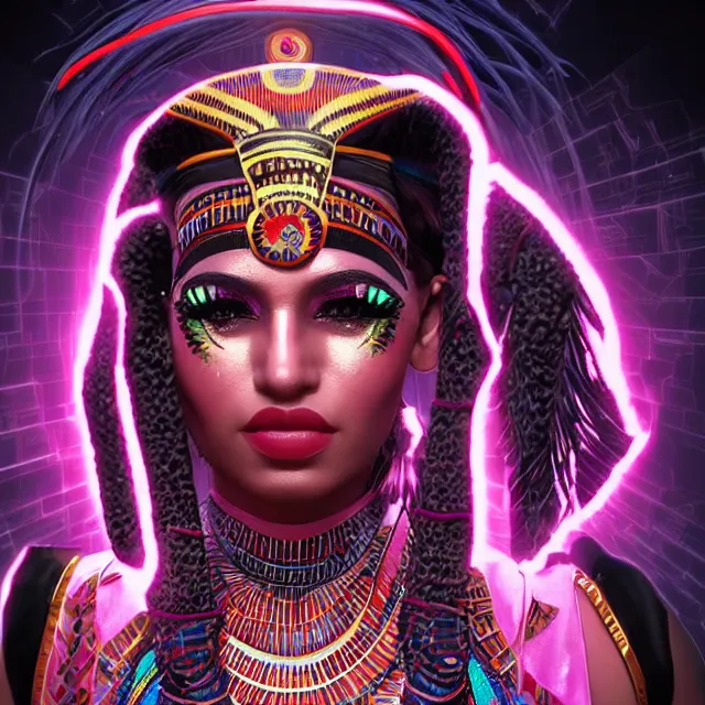 Prompt: a female egyptian / aztecian raver using her mutant electrical powers trending on artstation deviantart pinterest hyper detailed photorealistic highlights and shadow hd 8 k post - processing high resolution
