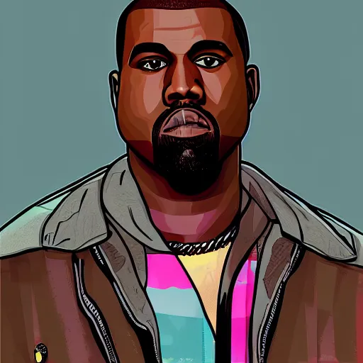 Image similar to illustration gta 5 artwork of kanye west, in the style of gta 5 loading screen, by stephen bliss