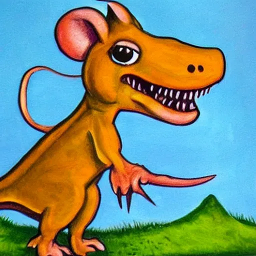 Prompt: dinosaur mouse, epic pose, old painting