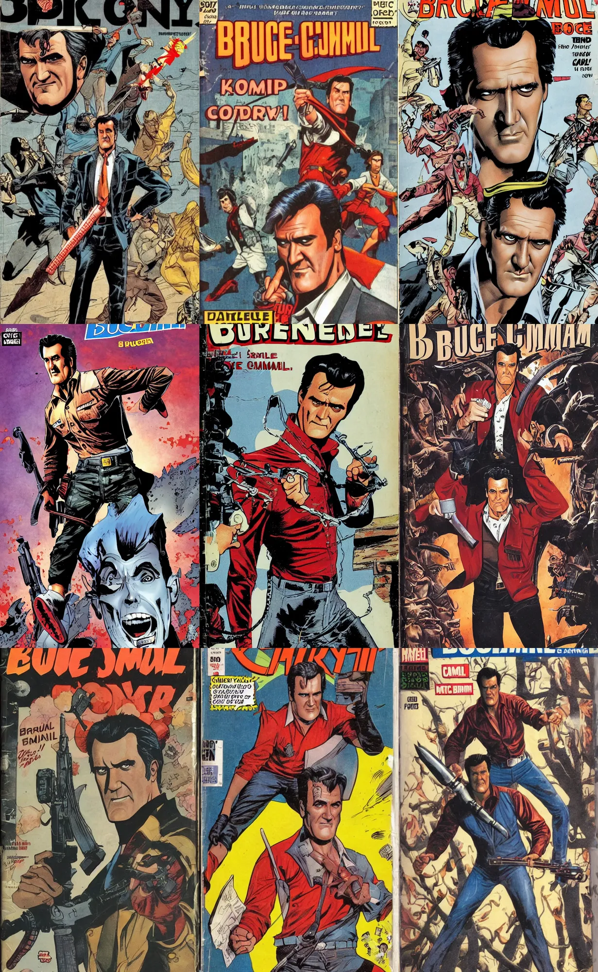 Prompt: comic book cover of bruce campbell