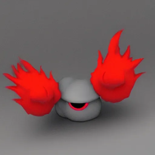 Image similar to a red monster made out of lava and fire with big cartoon eyes 3 d