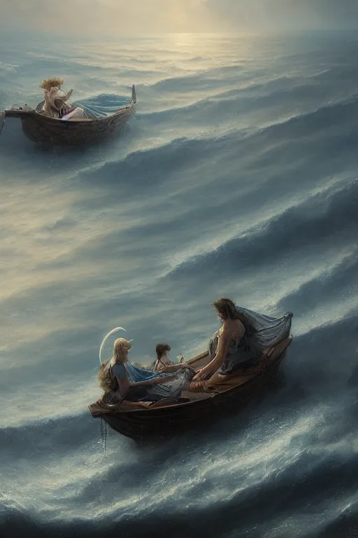 Image similar to breathtaking detailed soft painting of a drunken ship with mystical horrors, bathing in dreaming lactescent sea, alcohol with blue delirium skies, elegant, highly detailed, artstation, concept art, matte, sharp focus, art by tom bagshaw, and greg rutkowski