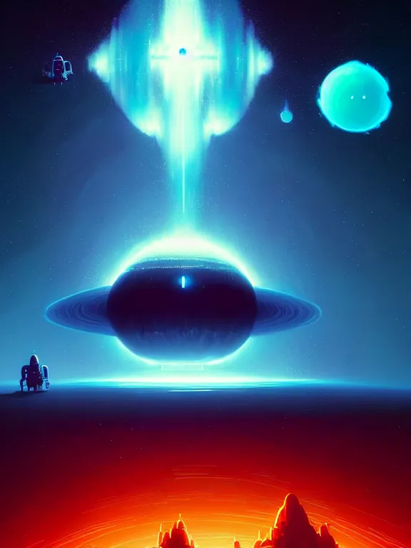 Image similar to robotic expedition to the death of a star by christopher balaskas and anton fadeev and dan mumford and beeple and norman rockwell, asymmetrical!!, asymmetry!!, hyperrealistic, high contrast, intricate details, ultra detailed, space, nebula, sharp focus, astronomy, science, crisp edges, sharp edges, hdr, mist, reflections