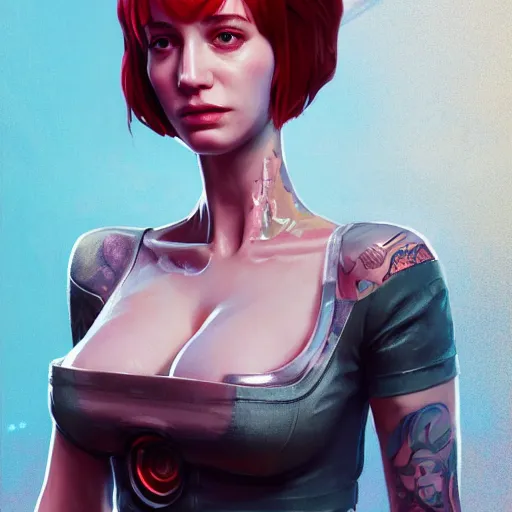 Prompt: highly detailed upper body portrait christina hendricks wearing plastic crop top cyberpunk in gta v, stephen bliss, unreal engine, fantasy art by greg rutkowski, loish, rhads, ferdinand knab, makoto shinkai and lois van baarle, ilya kuvshinov, rossdraws, tom bagshaw, global illumination, radiant light, detailed and intricate environment