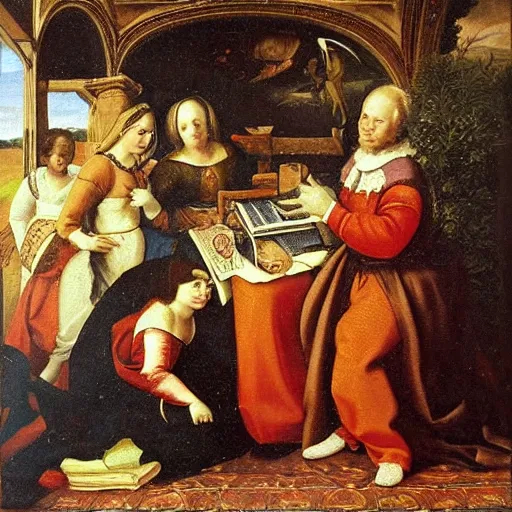 Image similar to renaissance oil painting depicting procrastination