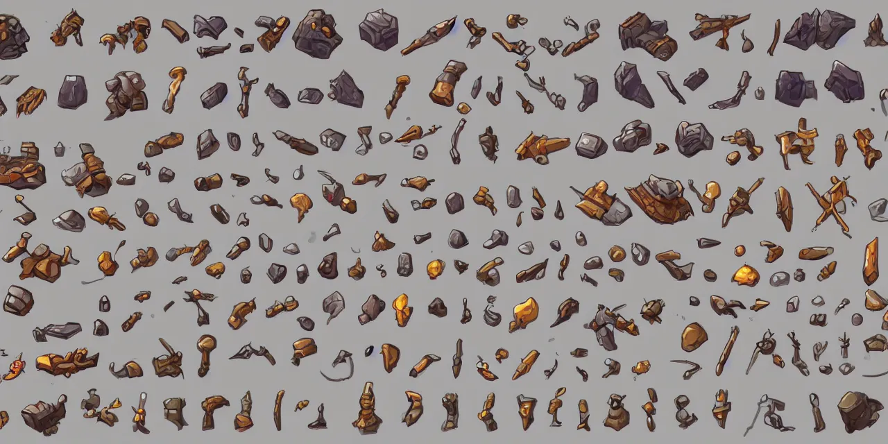 Prompt: game asset sheet, 2 d sprite, material resources material study