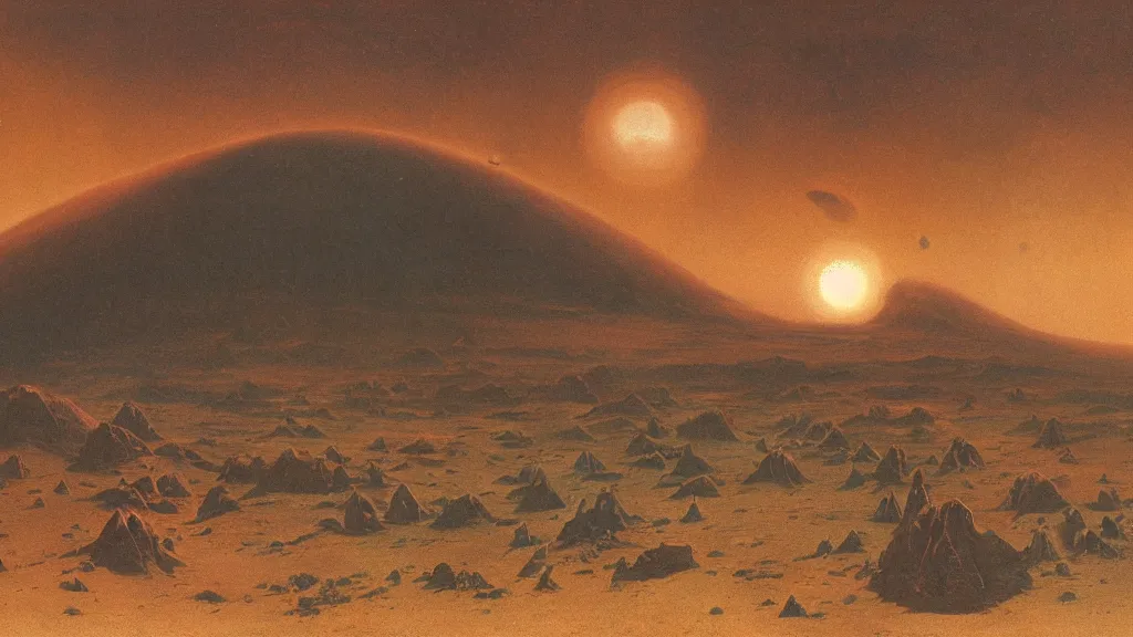 Image similar to otherworldly atmosphere of an evolving alien planet by arthur haas and bruce pennington and john schoenherr, cinematic matte painting