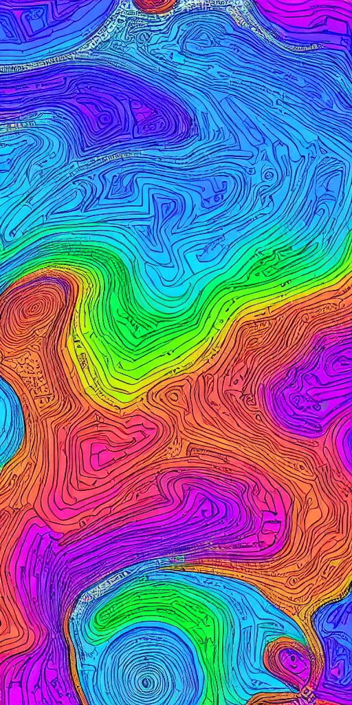 Image similar to infographic of a heavenly realm split into regions with population information and statistics in the style of a three dimensional hologram highly detailed digital saturated colors full color inked drawn by wlop and bob ross and lisa frank