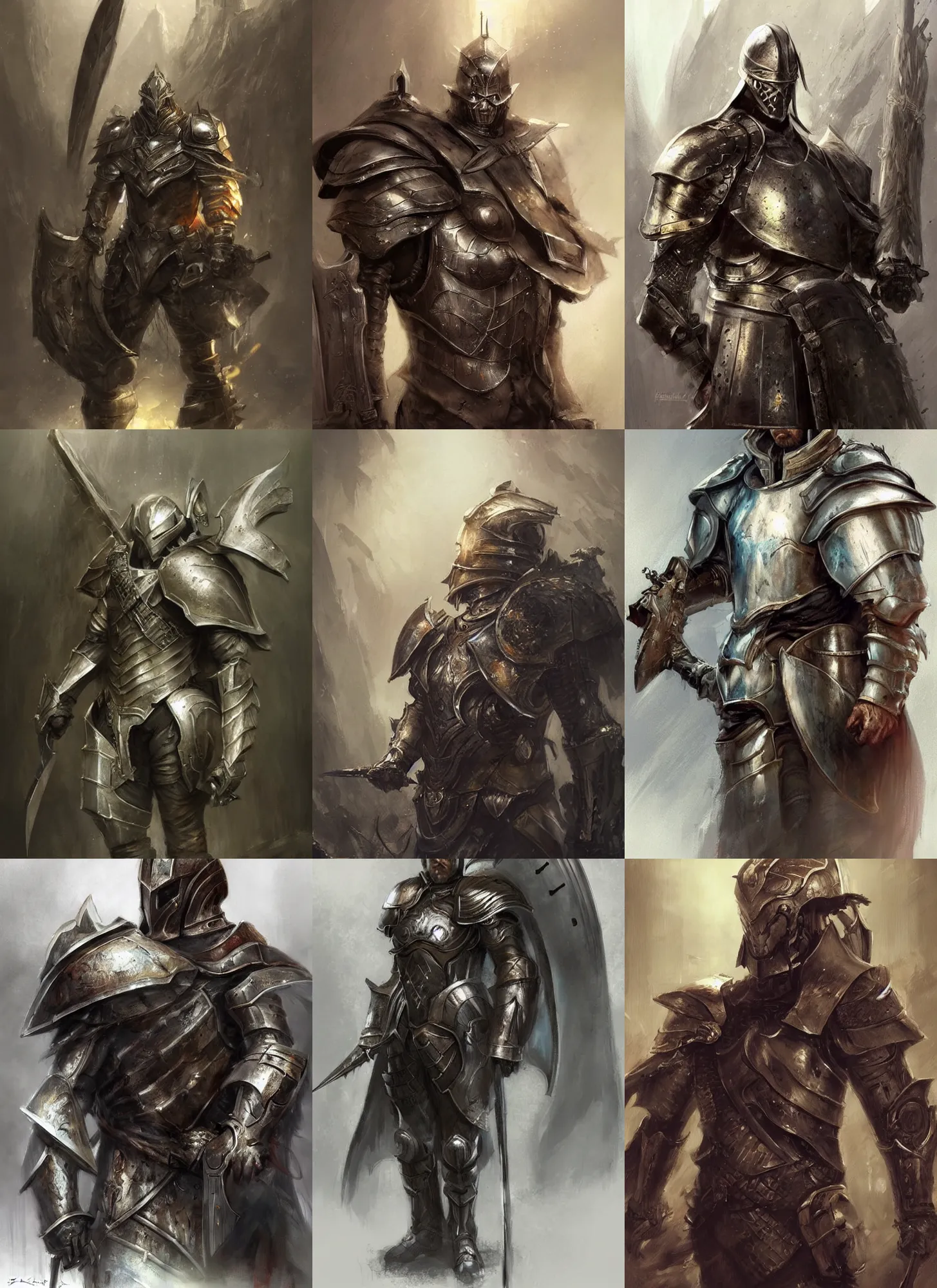 Prompt: a man in armor resting a sword on his shoulder, concept art by aleksi briclot, featured on deviantart, fantasy art, concept art, 2 d game art, official art