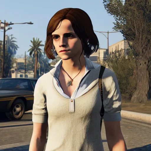Image similar to Emma Watson as Hermione Granger in GTA V.