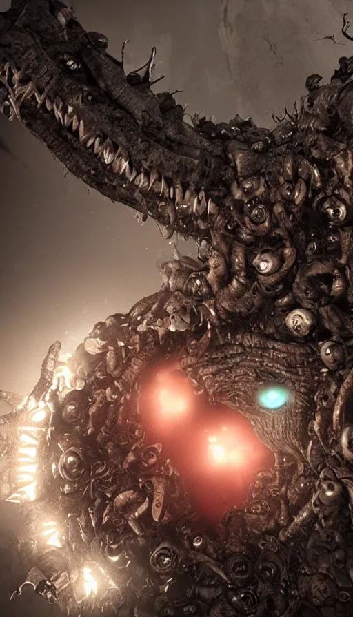 Prompt: a storm vortex made of many demonic eyes and teeth, with cryengine