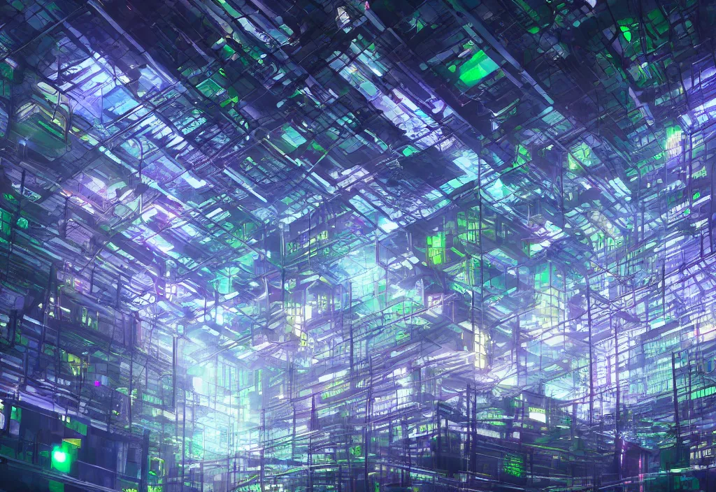 Prompt: digital server farm mining data center digital painting hexagons lighting sharp focus in cyberpunk aesthetic digital painting