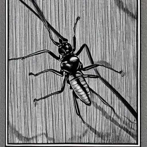 Image similar to fireant, black and white, botanical illustration