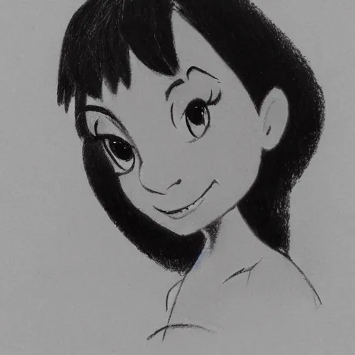 Image similar to milt kahl sketch of black hair cuban girl with dog nose