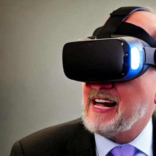 Prompt: jim cramer wearing a VR headset, high detail, photorealistic