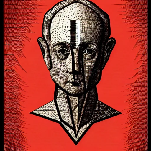 Prompt: grain effect polish poster conceptual figurative post - morden monumental portrait made by escher and piranesi, highly conceptual figurative art, intricate detailed illustration, illustration sharp geometrical detail, vector sharp graphic, controversial poster art, polish poster art