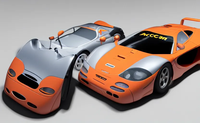 Image similar to “A 1998 McLaren F1 road car, in the style of Pixar, octane 3d render, 8k, studio lighting”