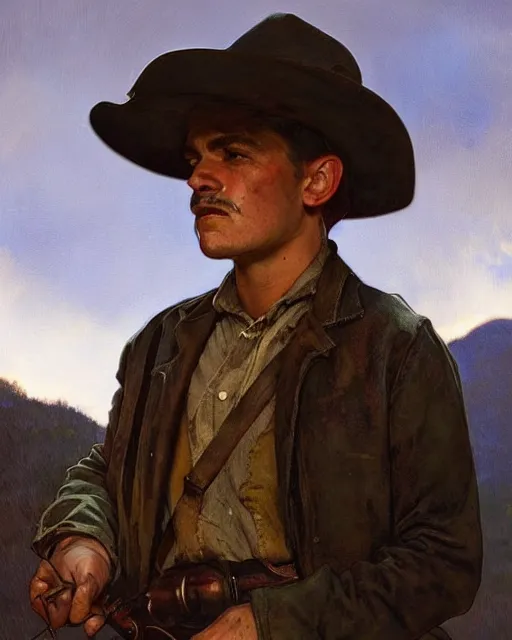 Image similar to side portrait Appalachian bootlegger boy with detailed features, moonshining still in the backdrop, dirt, Appalachian mountains, sharp focus, illustration, highly detailed, oil painting, matte, art by Greg Rutkowski and Alphonse Mucha, masterpiece