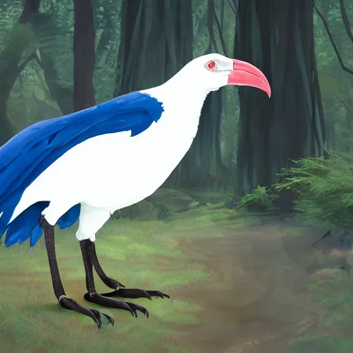 Image similar to concept art painting of an anthropomorphic albino raven wearing dark blue robes, in the deep forest, realistic, detailed, cel shaded, in the style of makoto shinkai and greg rutkowski and james gurney