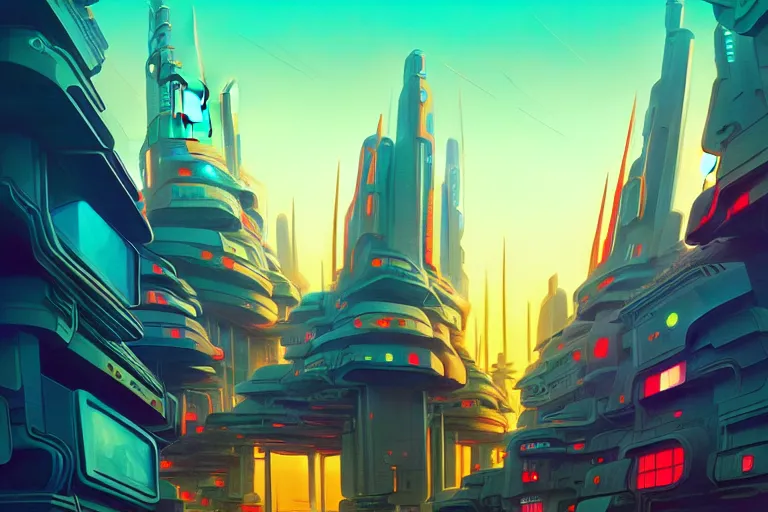 Image similar to futuristic city, illustration painting, intricate, detailed illustration, hd, digital art, overdetailed art, concept art, complementing colors, detailed, illustration painting by leonardo da vinci, digital art, overdetailed art, concept art, complementing colors rendered by beeple, syd meade,