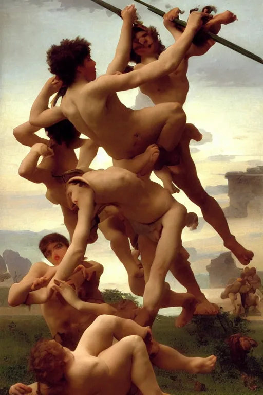 Prompt: battling Spartans against sheep in the style of  William Adolphe Bouguereau