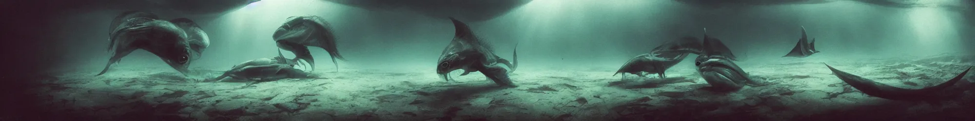 Prompt: underwater photo of alien fish, Les Edwards, Zdzislaw Beksinski, Carl Gustav Carus, John Harris, Michal Karcz, Zhang Kechun, Mikko Lagerstedt, Scott Listfield, Steven Outram, Jessica Rossier